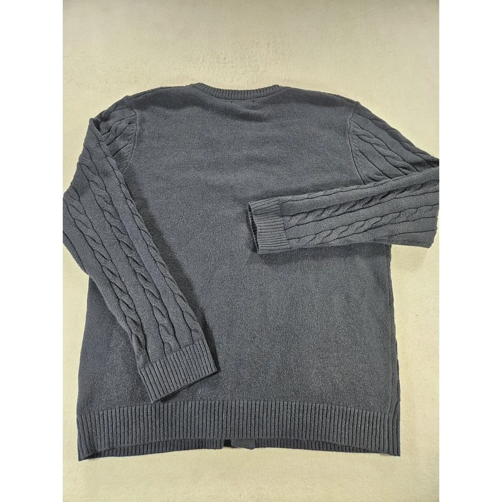 Coastal Grandma Navy Blue Cable Knit Cardigan Sweater XL Soft Grandpa Preppy